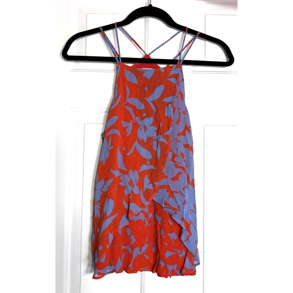 Maeve Anthropologie Floral Layered Swing Tank Top Red Blue Flowy Boho Cottage XS